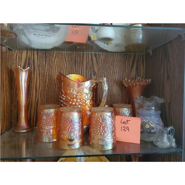 Carnival Glass Tumbler Set/Pitcher, Vases & Assorted Glass Decor