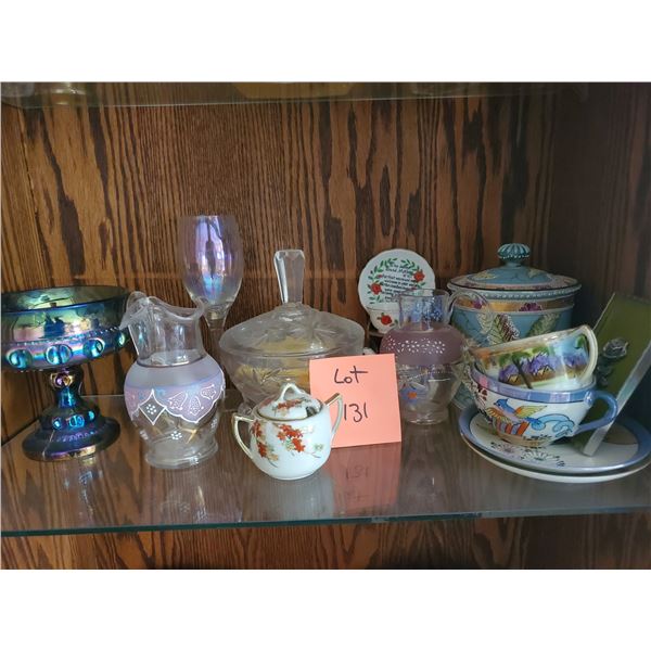 Blue Carnival Glass Compote, Crystal, Glass & Teacups