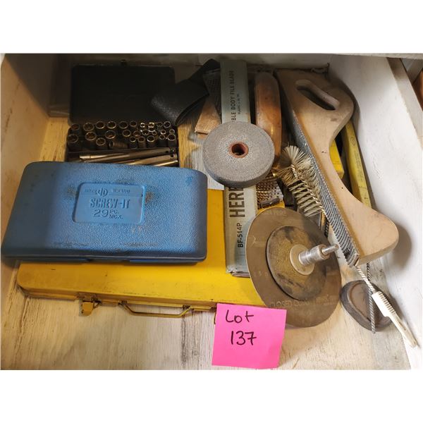 Socket Set, Files, Grinding Wheel/Stone & Misc Tools