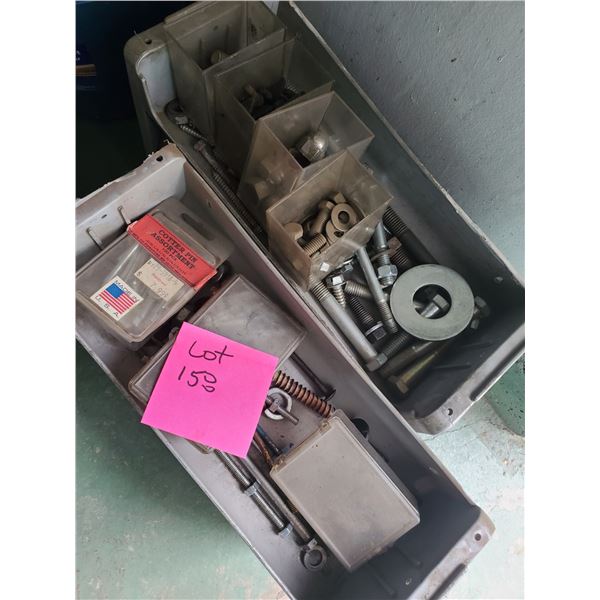 Assorted Screws & Bolts, Metal Stool, Plastic Buckets & Trolley