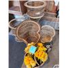 Image 1 : Wicker Plant Stands, Silk Flowers & Wood Monkey