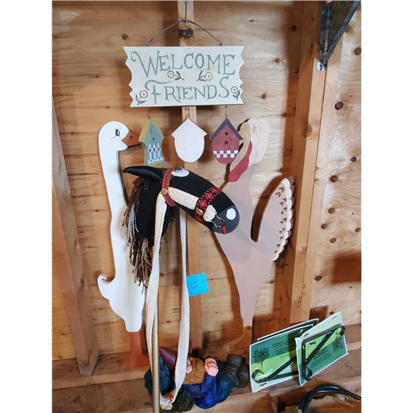 Pony Horse Stick, Propane Lantern, Wooden Goose, Turkey & Welcome Sign