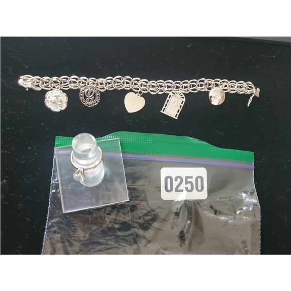 Silver Charm Bracelet & Fashion Ring