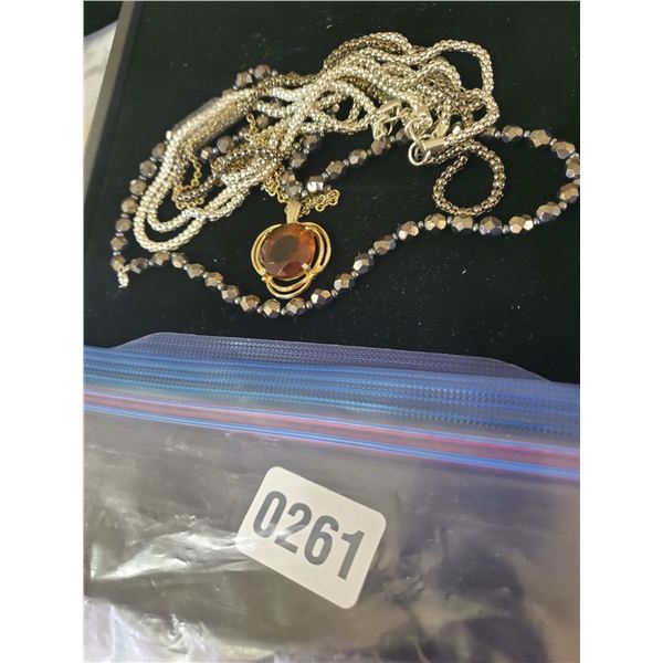 Assorted Necklaces, Amber Coloured Pendent