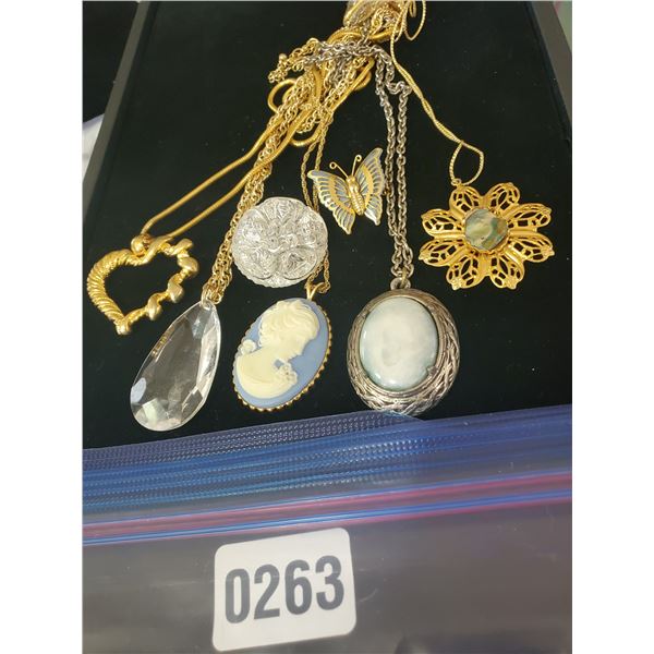 Assorted Necklaces w/ Pendents & Butterfly Brooch