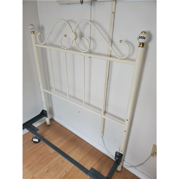 White & Gold Twin Bed Frame w Floral Accents