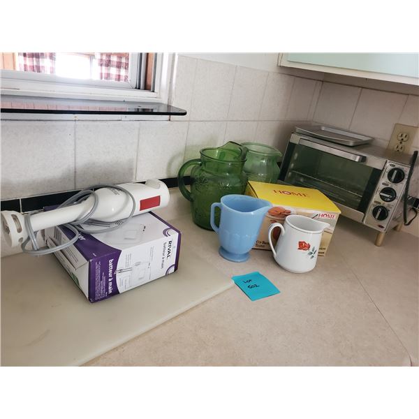 Braun Mixer, Rival Hand Miser, Teapot, Green Pitchers & Toaster Oven