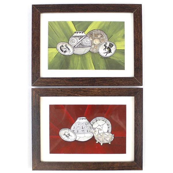 2 Original Acrylic & Ink Paintings by P. Nichols