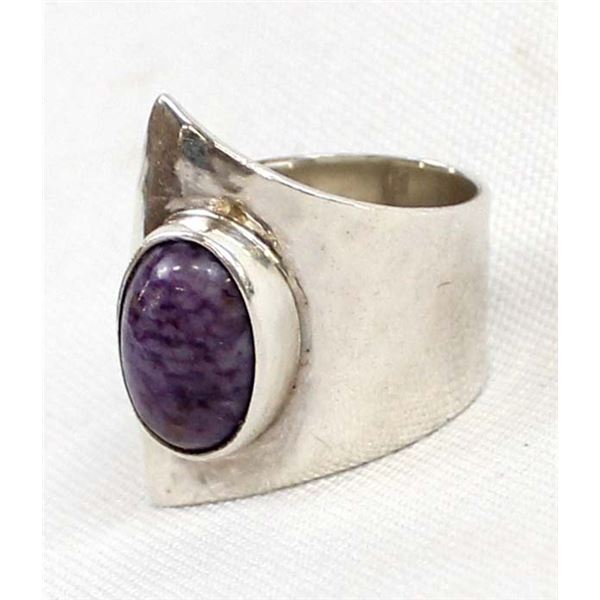 Mexican Sterling & Charoite Ring, Size 7