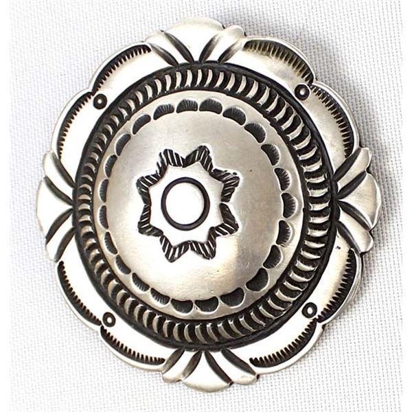 Navajo Brushed Sterling Silver Concho Pin
