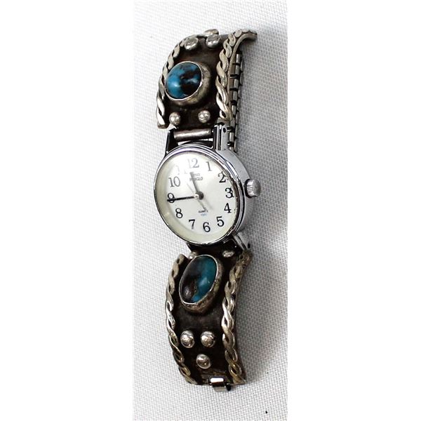 Vintage Navajo Sterling Turquoise Watch Band
