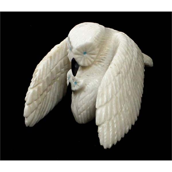 Zuni White Marble Owl & Owlet Fetish by Bowannie