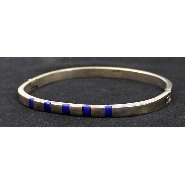 Mexican Silver & Laps Bangle Bracelet