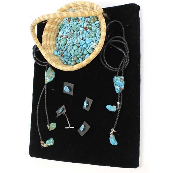 2 Bolo Ties, 2 Turquoise Tie Tacks, & Beads