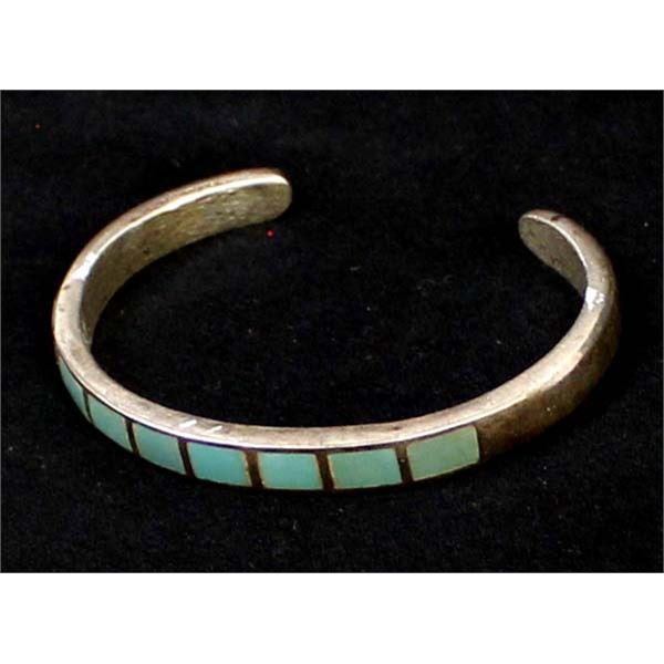 Vintage Navajo Sterling Inlay Turquoise Bracelet