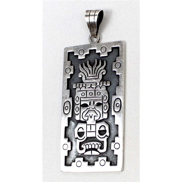 Large Mayan Designed Sterling Silver Pendant