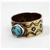 Image 1 : Navajo Old Pawn Brass & Turquoise Ring, Size 10