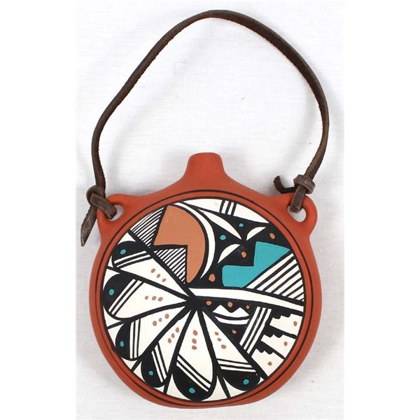 Navajo Hand Painted Ceramic Pottery Canteen, Nez