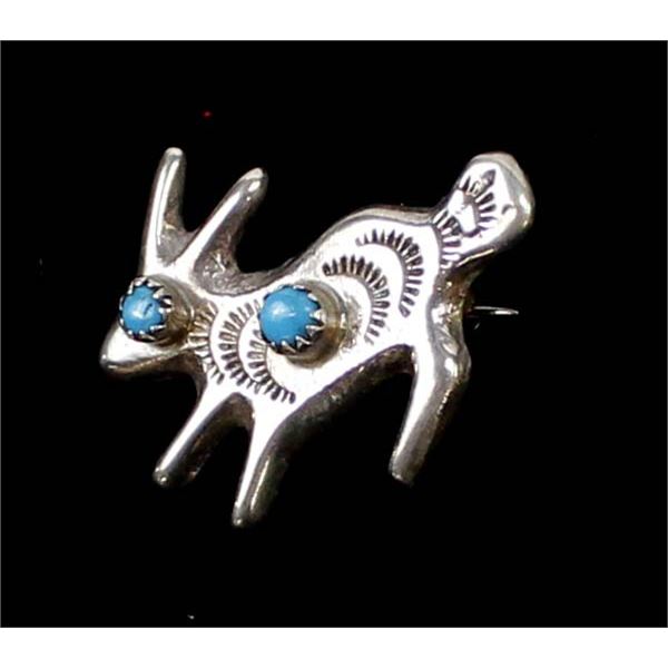 Navajo Sand Cast Sterling Turquoise Rabbit Pin