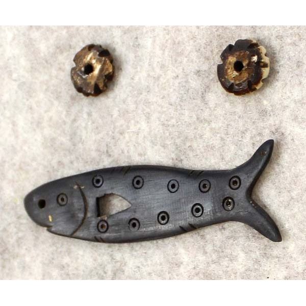 Antique NW Coast Baleen Fish Pendant & Bone Beads