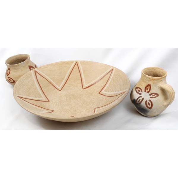 Large Tarahumara Pottery Bowl, Pitcher, and Pot
