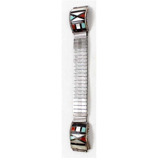 Zuni Sterling Inlay Watch Band by E. Cellicion