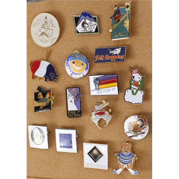 16 Various Vintage Ski Lapel Pins