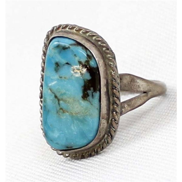 Navajo Old Pawn Sterling Turquoise Ring, Size 9