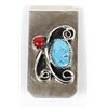 Image 1 : Native American Navajo Turquoise Coral Money Clip