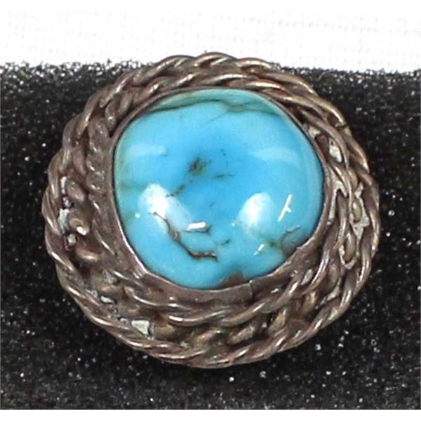 Navajo Old Pawn Sterling Turquoise Ring, Size 8