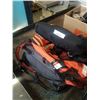 Image 2 : Box of tools with toolbelts, rolling suitcase and backpacks