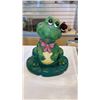 Image 2 : HEAVY CERAMIC LADY FIGURE, WOOD GNOME FIGURE AND 3 FROG FIGURES