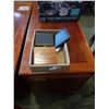 Image 1 : TRAY OF POCKET KNIVES, BOSUNS WHISTLE, WOOD BOX