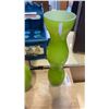 Image 2 : 3 GREEN ART GLASS VASES AND ART GLASS APPLE