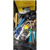 Image 2 : Crate of wet floor sign, plumbing flange, tools and more