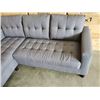 Image 2 : BRAND NEW CHARCOAL GREY COTTEN LINEN TUFTED REVERSIBLE SECTIONAL - RETAIL $899