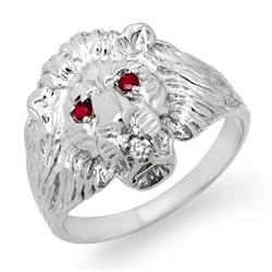 CERTIFIED .09ctw RUBY DIAMOND MEN'S LION HEAD RING GOLD