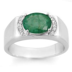 MEN'S 2.10ctw DIAMOND & EMERALD RING SOLID WHITE GOLD