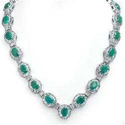 CERTIFIED 37.7ctw EMERALD & DIAMOND NECKLACE WHITE GOLD