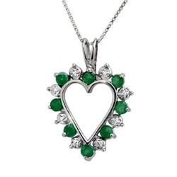 CERTIFIED .80 ctw EMERALD & DIAMOND HEART PENDANT GOLD