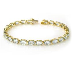 CERTIFIED 12.0ct AQUAMARINE TENNIS BRACELET YELLOW GOLD