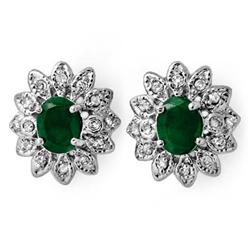 CERTIFIED 3.10ctw DIAMOND & EMERALD STUD EARRINGS GOLD