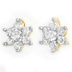 CERTIFIED 0.50ctw DIAMOND STUD FLOWER EARRINGS 14K GOLD