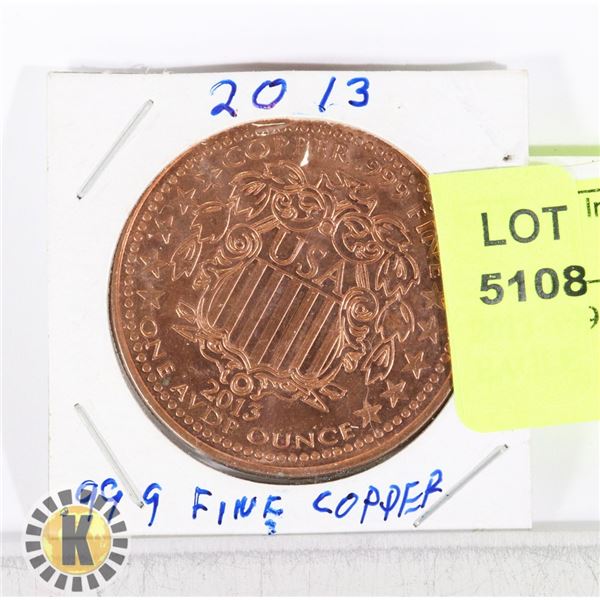 2013 .999 COPPER COIN WITH THE EAGLE
