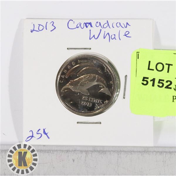 2013 CANADIAN QUARTER WITH A WHALE PICTURE