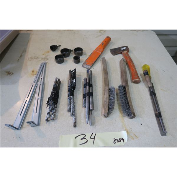 Concrete Bits X 9, Wood Bits X4, Steel Bits X3, Hole Saw Bits, Chisel Head, Hatchet and Metal Files