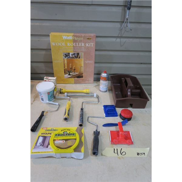 Paint Supplies - 3X Roller Cages, Wall Roller Set, Tray, Frog Tape and Other