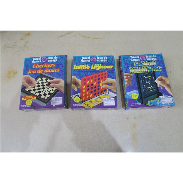 3X Travel Games - Checkers, Inline, Sea Battles and Multigame Tin Set