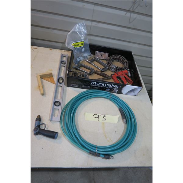 Misc. Tools - Air Hose, 2ft Level, Staple Gun, 5 C-Clamps, Castors, etc.