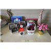 Image 1 : Xmas Bundle - 4 Reindeer Ornaments, Fake Plant, Basket of Facecloths, Ornaments, Box of Christmas Cr